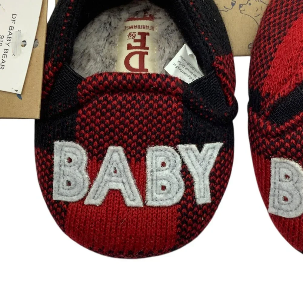Dearfoams Baby Bear Slippers 9-12 Months Memory Foam Red‎ & Black NEW Holiday